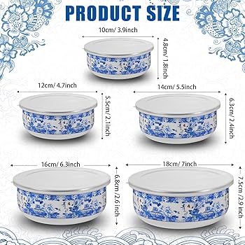 Ziliny Set of 5 Nesting Melamine Mixing Bowls with Lids Blue and White Floral Mixing Round Bowls ... | Amazon (US)