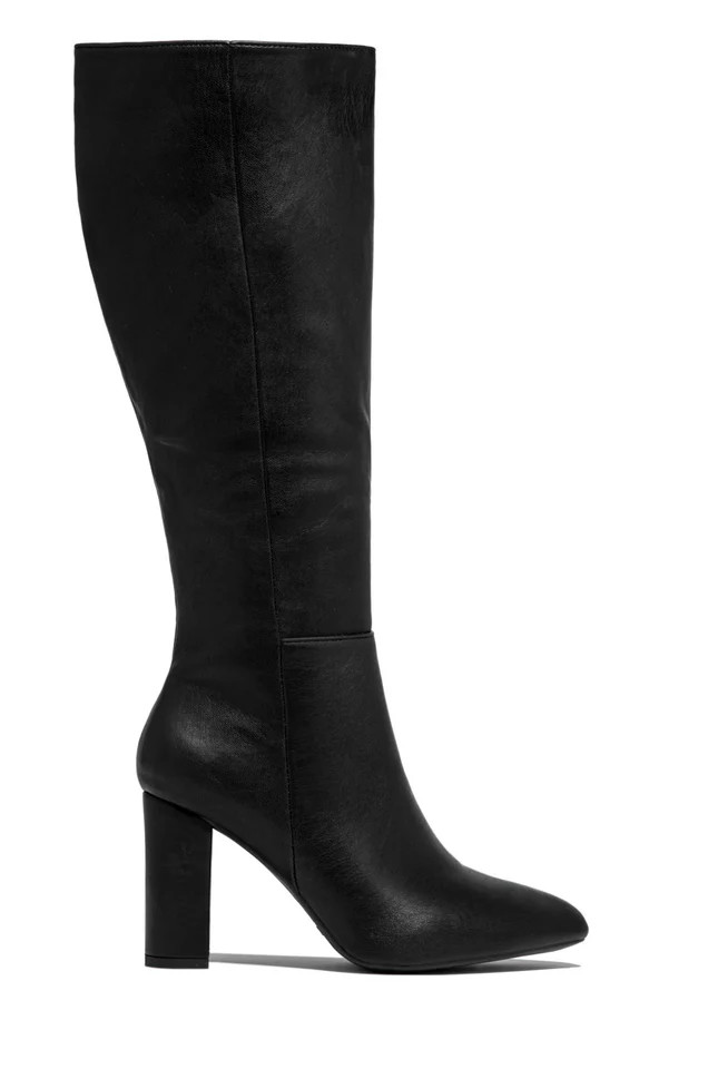 Miss Lola | Black Block Heel Knee High Boots | MISS LOLA