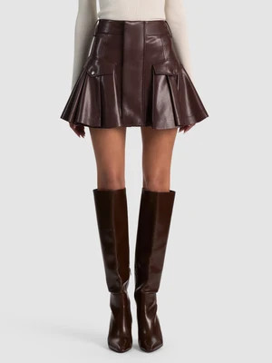 TRINITY VEGAN RUFFLE SKIRT - DARK CHOCOLATE | Alice + Olivia