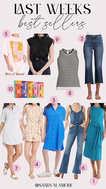 Last weeks best sellers | Target finds | Target fashion | Target graphic tee | Walmart finds | Walmart fashion | Walmart spring sweater | denim jumpsuit | white pinstripe dress | button down shirt dress | Walmart jeans | spring top 

#LTKfindsunder100 #LTKSeasonal #LTKstyletip
