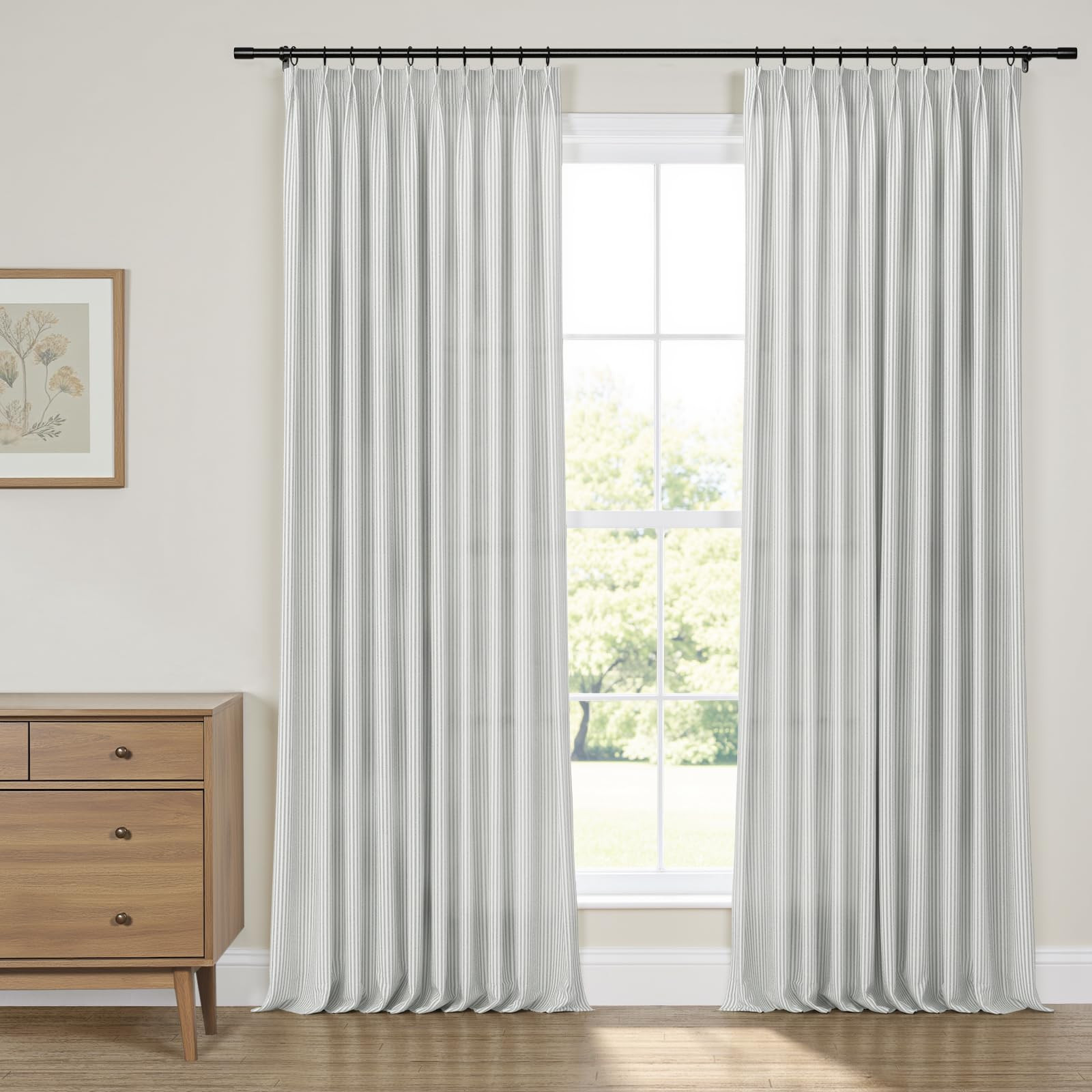 TWOPAGES Pinch Pleated Striped Curtain 96 Inches Long, Light Filtering Black Stripes Woven Patter... | Amazon (US)
