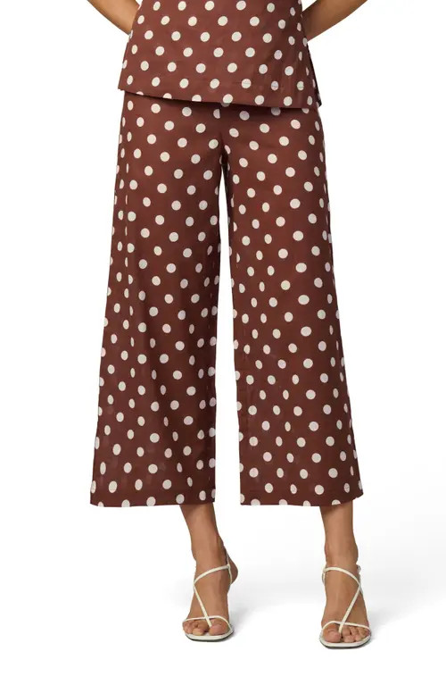 Joe's The Mariel Linen & Cotton Crop Wide Leg Pants in Chocolate/ecru Dot at Nordstrom, Size 6 | Nordstrom