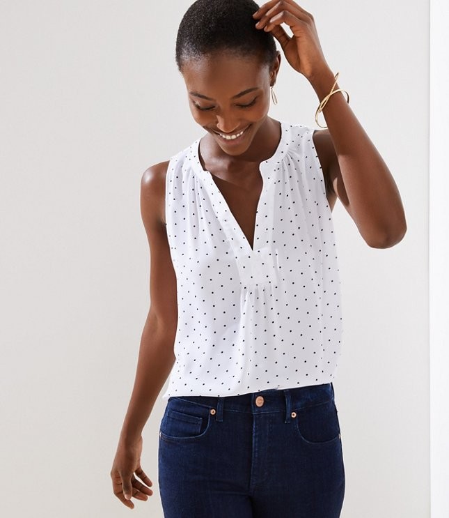 Dotted Mixed Media Split Neck Shell | LOFT