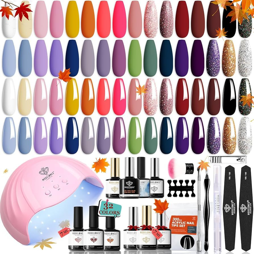 Modelones 49 Pcs Gel Nail Polish Kit with U V Light-32 Trendy Colors Gel Nail Polish Set, 48W Nai... | Amazon (US)