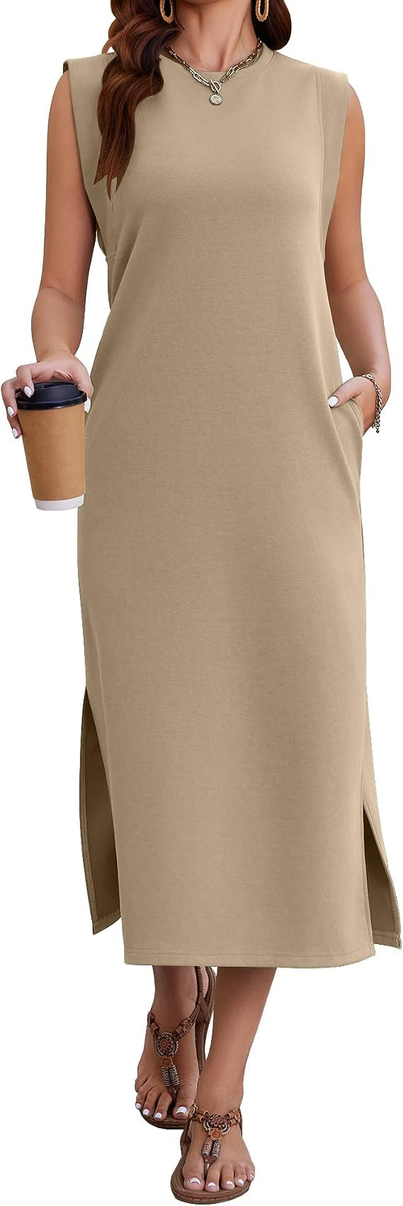 Womens Summer Sleeveless Dresses Casual Wrinkle-Free Long Maxi Tshirt Dress Beach Sundress Travel... | Amazon (US)
