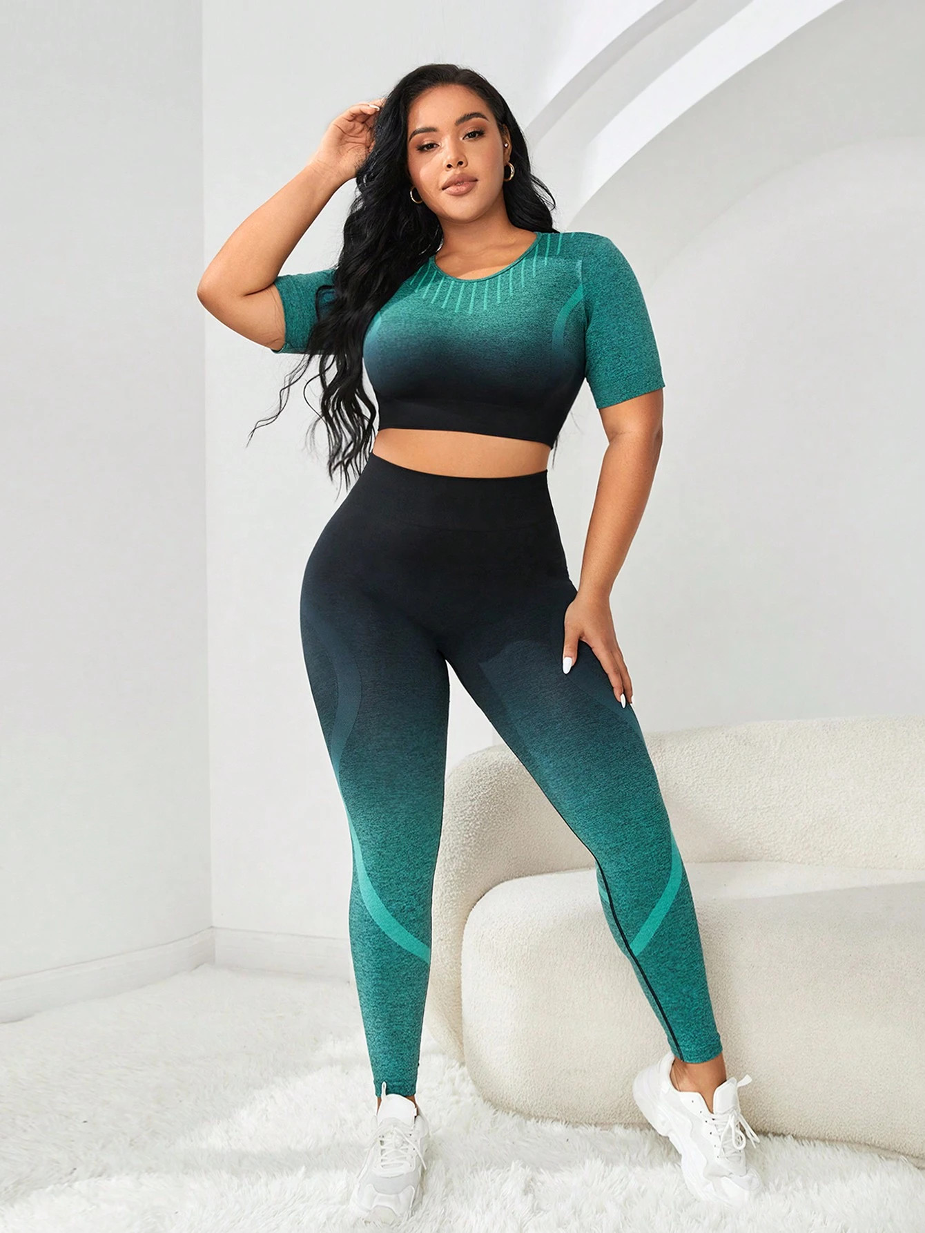 Plus Ombre Print Tummy Control Sports Set | SHEIN