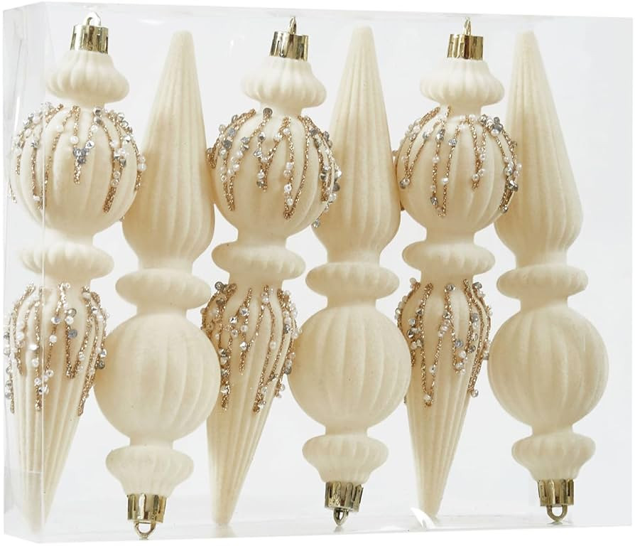 Cream Velvet Christmas Ornaments Set,6 Pack Plastic Shatterproof Christmas Ball Hanging Ornaments... | Amazon (US)