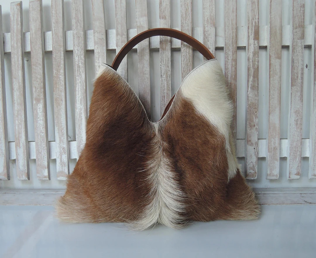 SHOULDER BAGS for WOMEN Handbags in Brown White Hide Hair Leather Totebag Animal Print Purse Casu... | Etsy (US)