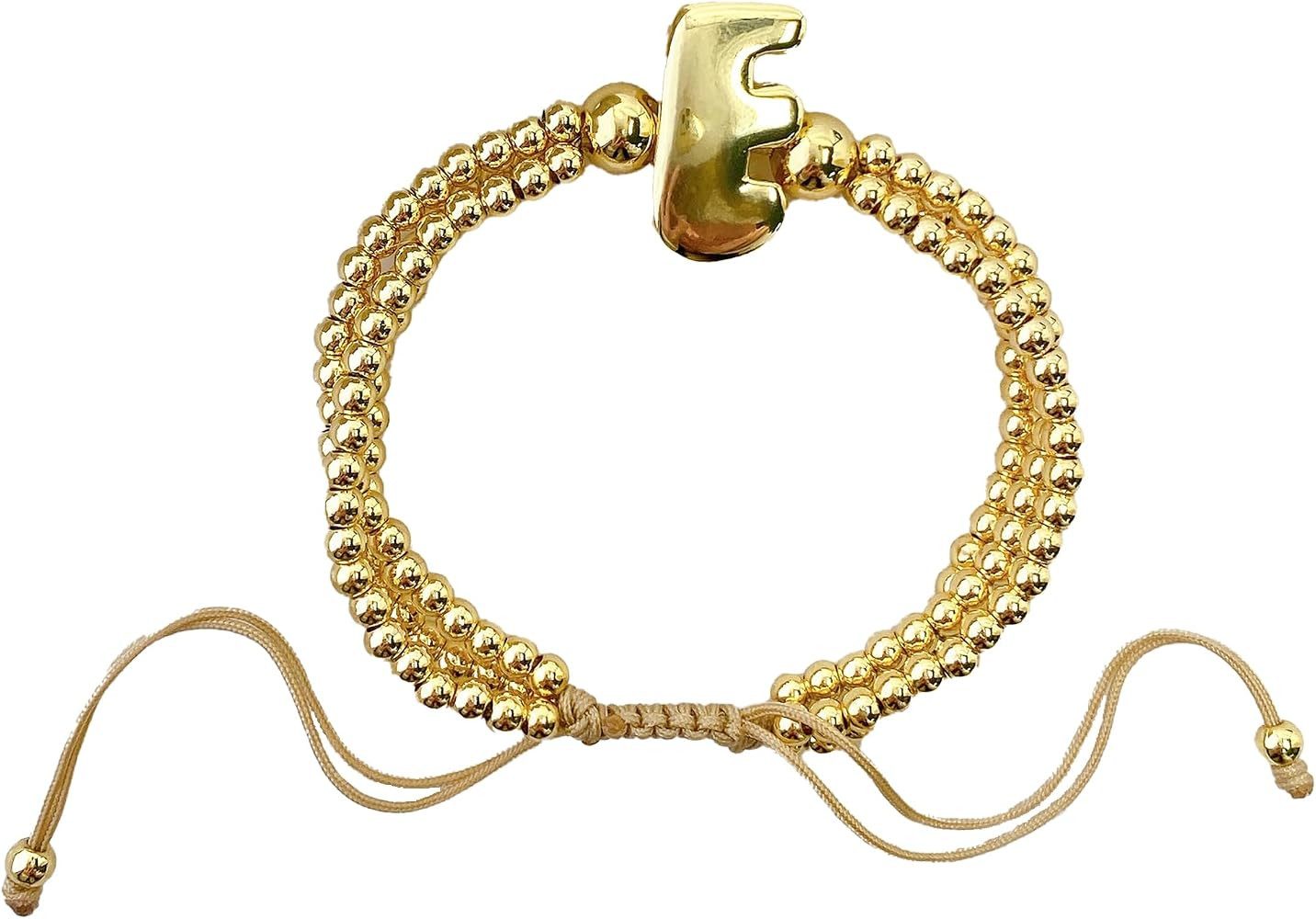 Gold Initial Letter Beaded Bracelet,Adjustable Stackable Letter Charm Bracelet for Women, Persona... | Amazon (US)