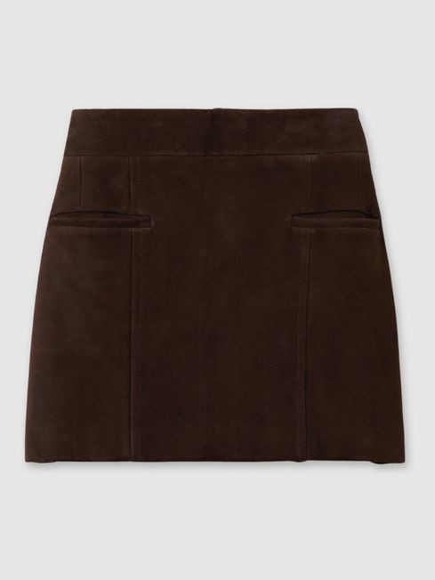 Suede Mini Skirt in Chocolate | Reiss US