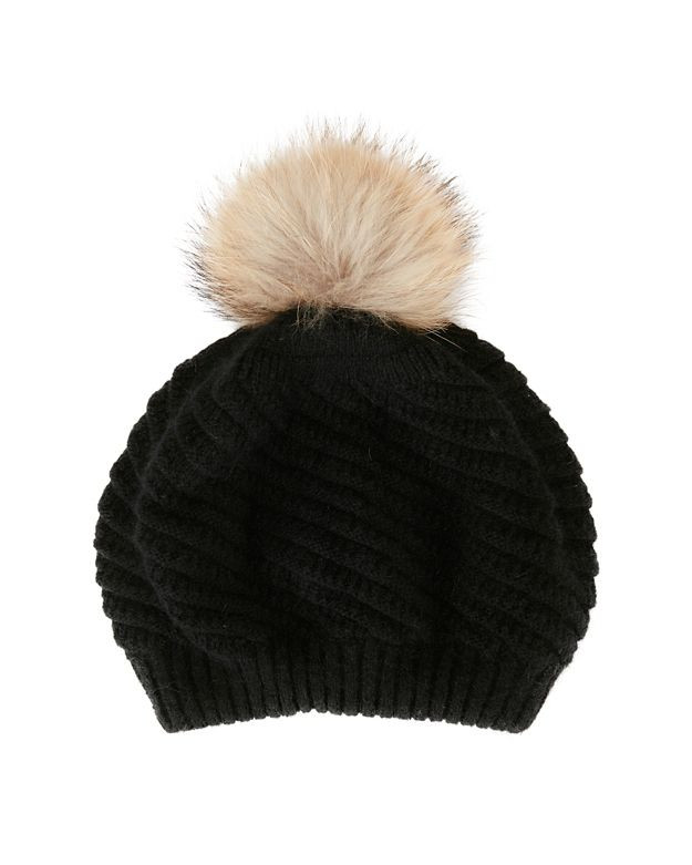ANNABELLE New York Holly Fur Pom Beanie Hat: Black | Intermix