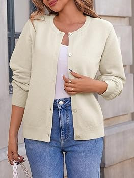 Saodimallsu Womens Button Down Cardigan Sweaters Crew Neck Long Sleeve Open Front Loose Fall Soft... | Amazon (US)