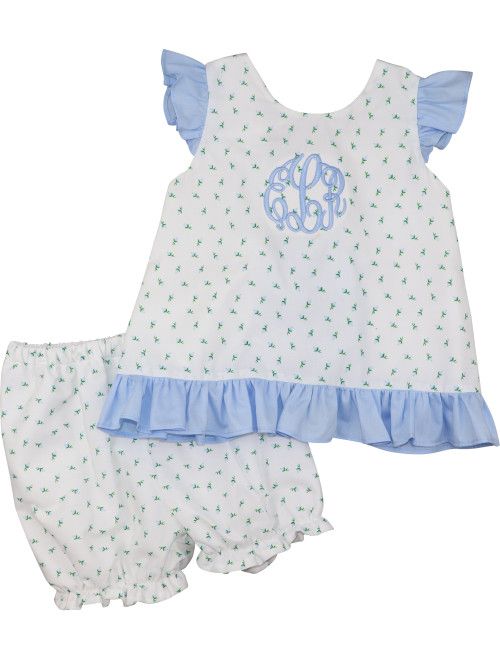 Blue Rosebud Tie Back Bloomer Set | Cecil and Lou