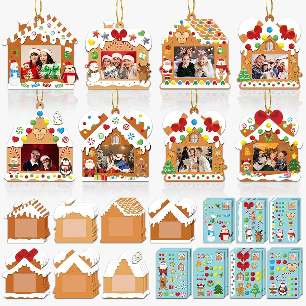 28 Pack Christmas Picture Frame Craft Kits for Kids, Xmas DIY Gingerbread House Candy Photo Craft... | Amazon (US)