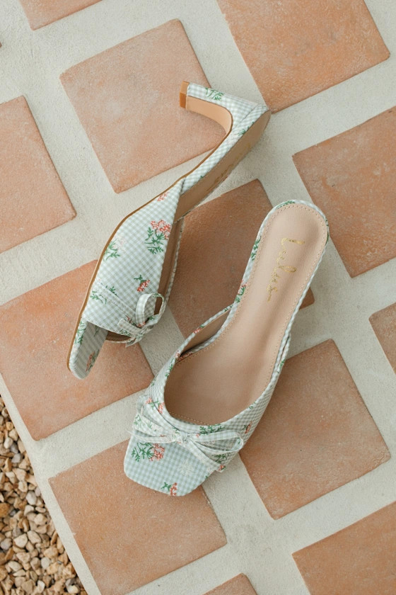 Gilzean Green Gingham Bow High Heel Slide Sandals | Lulus