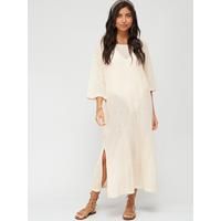 V by Very Crochet Long Sleeve Maxi Beach Dress - Cream | Very (UK)