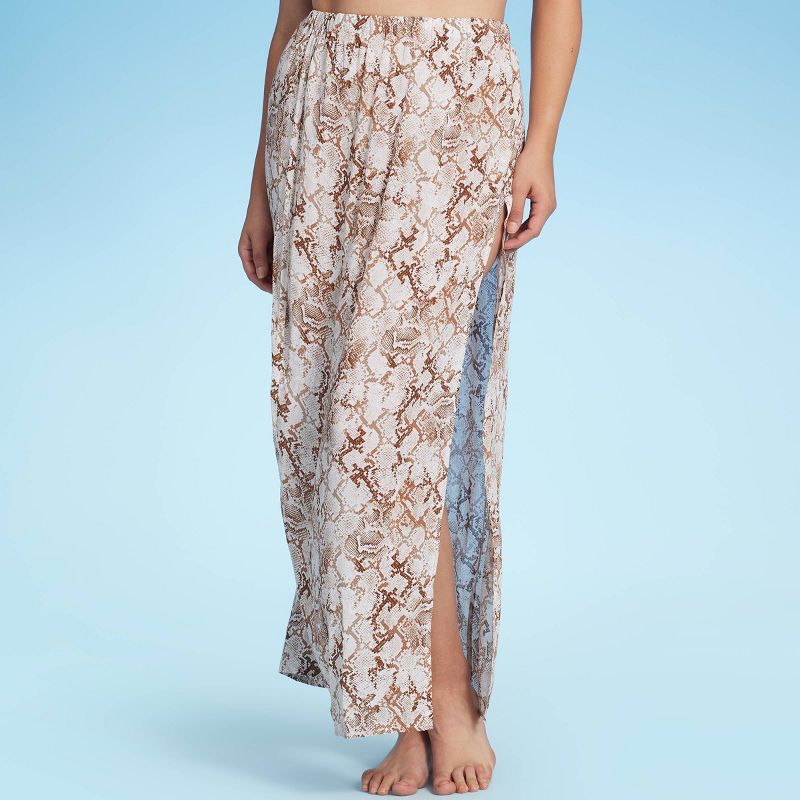 Women's High Slit Cover Up Maxi Skirt - Shade & Shore™ Tan Snake Print | Target