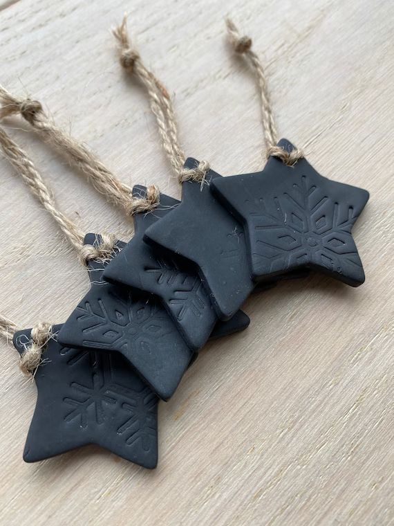 Set of 5 Clay Star Tags for Christmas Charcoal Black Stars - Etsy | Etsy (US)