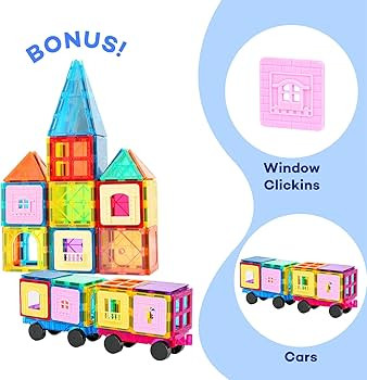 Magnetic Tiles 100PCS with 2 Cars, STEM Educational Building Blocks for Kids Ages 3-9, Magnet Con... | Amazon (US)