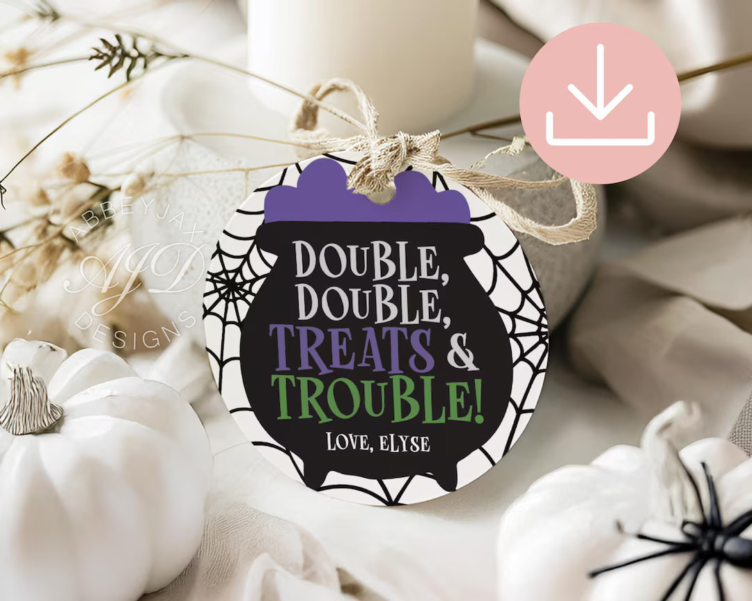 Halloween Cauldron Gift Tag, Halloween Gift Tag Printable, Double Double Treat Bag Tag, Witch Par... | Etsy (US)