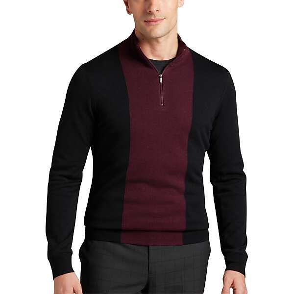 Collection by Michael Strahan Men's Michael Strahan Modern Fit 1/4-Zip Sweater Black Panel - Size XL | The Men's Wearhouse
