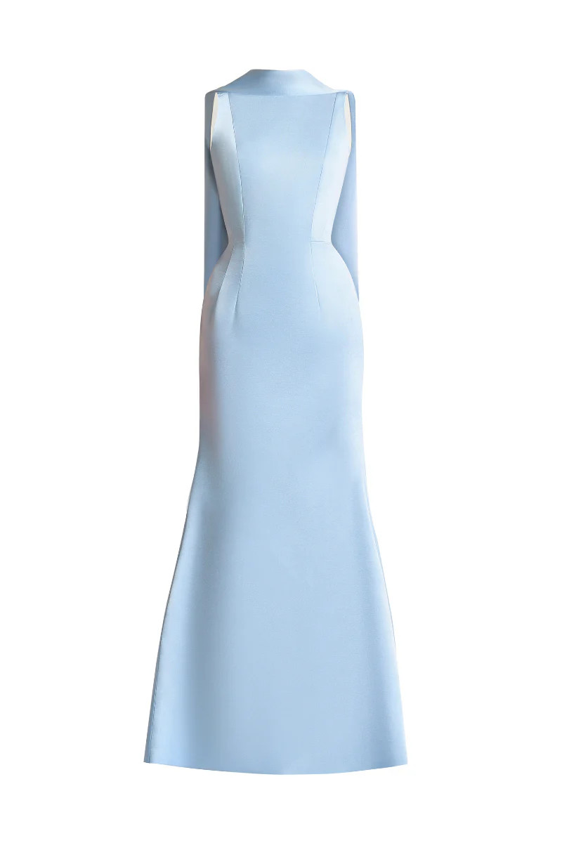 POPPY TRUMPET SLEEVELESS SATIN FLOOR LENGTH DRESS | Maison Des Copains | CULT MIA | CULT MIA UK LTD