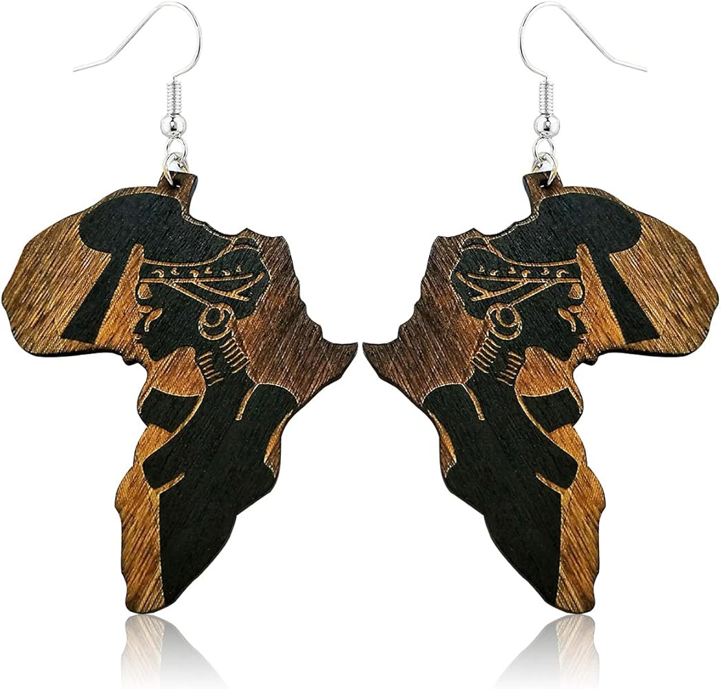 KaFu Bohemia Natural Wooden Painted Map Earrings AfricanEthnic Map Wooden Dangle Earrings Fashion... | Amazon (US)