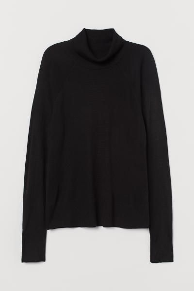 Fine-knit sweater in a soft viscose blend with a ribbed turtleneck, long raglan sleeves, and ribb... | H&M (US + CA)
