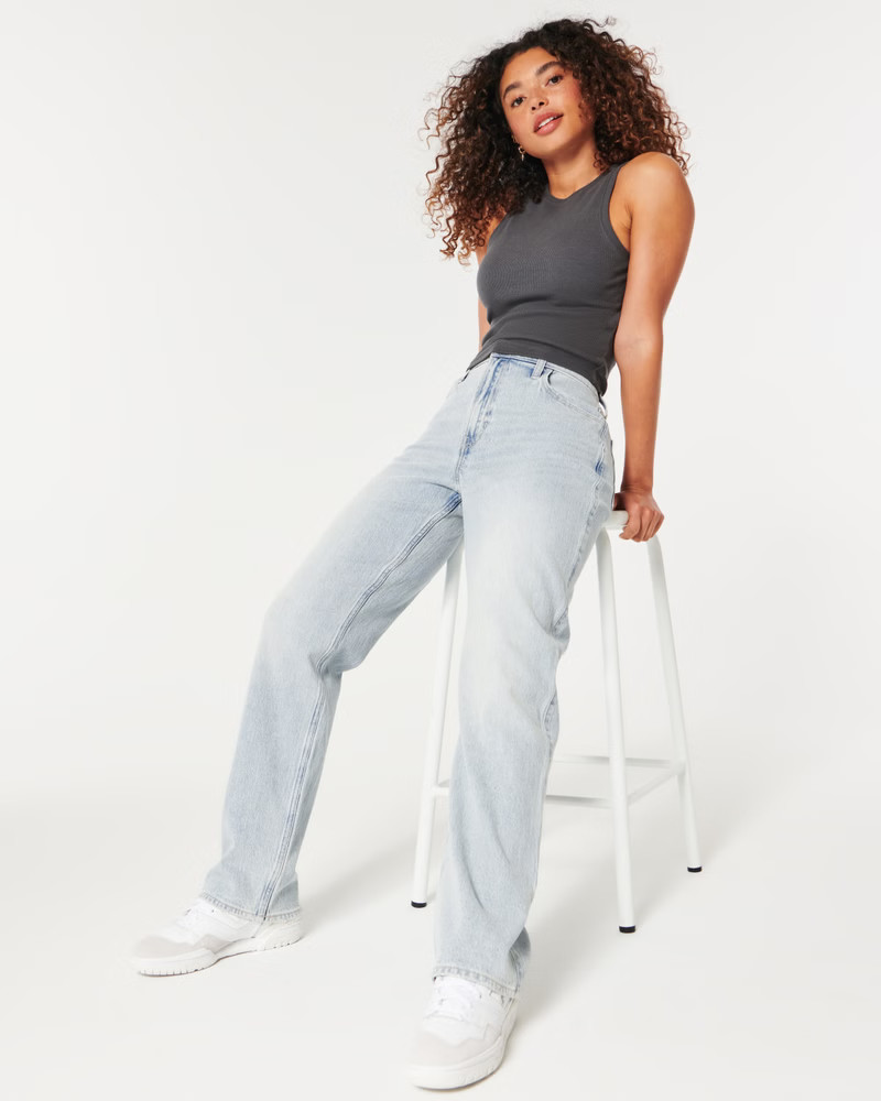 Ultra High-Rise Light Wash Dad Jeans | Hollister (US)