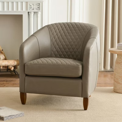 KINWELL 29.1" Wide Tufted Top-Grain Genuine Leather Armchair - Taupe | Target