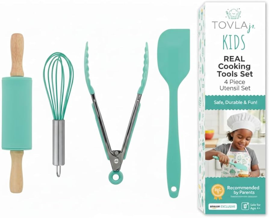 Tovla Jr. Kids Cooking Utensils Set - 4-Piece Kids Kitchen Tools - Safe Baking Set - Food Grade T... | Amazon (US)