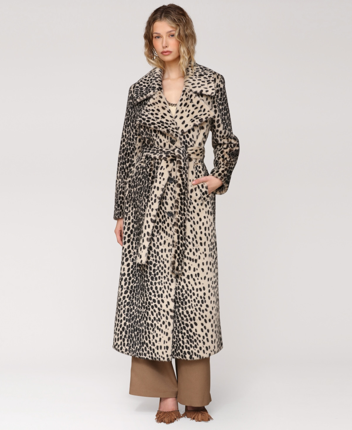 Avec Les Filles Women's Belted Faux-Fur Maxi Coat - Black Cheetah | Macy's