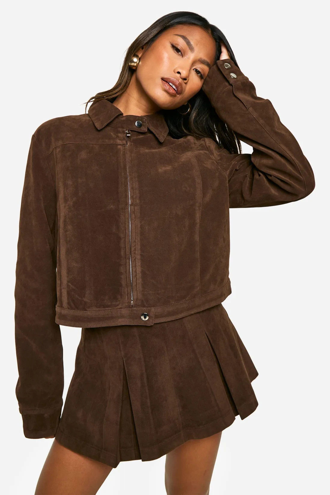 Vintage Look Faux Suede Collared Crop Jacket | Boohoo.com (UK & IE)