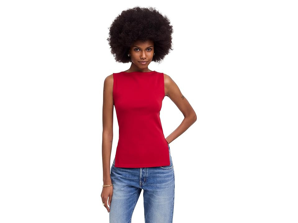 Madewell Boat Neck Slit Tank Top Women's Clothing Crimson : LG (Women's 10-12), Cotton/Elastane | Zappos