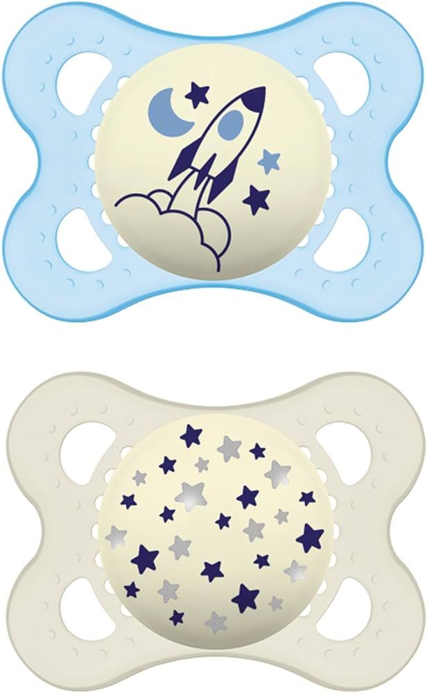 MAM Night Pacifiers 0-6 Months, Best for Breastfed Babies, Glow in the Dark, Baby Boy, 2 Count | Amazon (US)