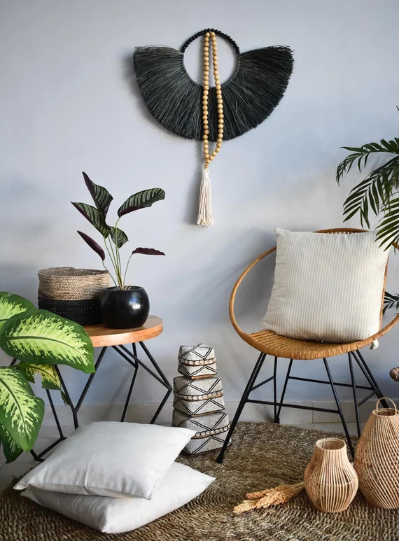 Raffia wall hanging black washed colour seagrass wall decor | Etsy | Etsy (US)