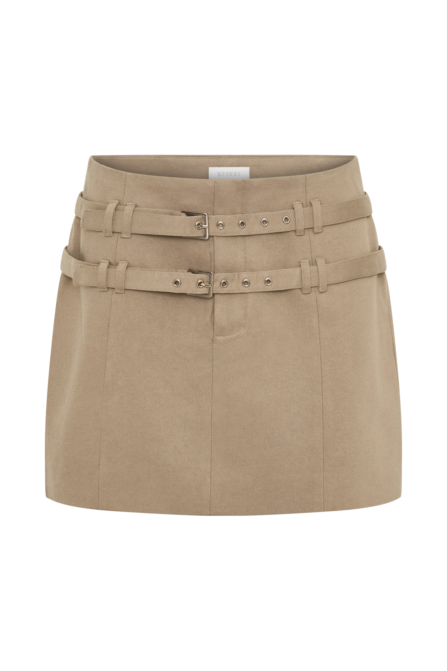 Double Belt Mini Skirt - Taupe | MESHKI US