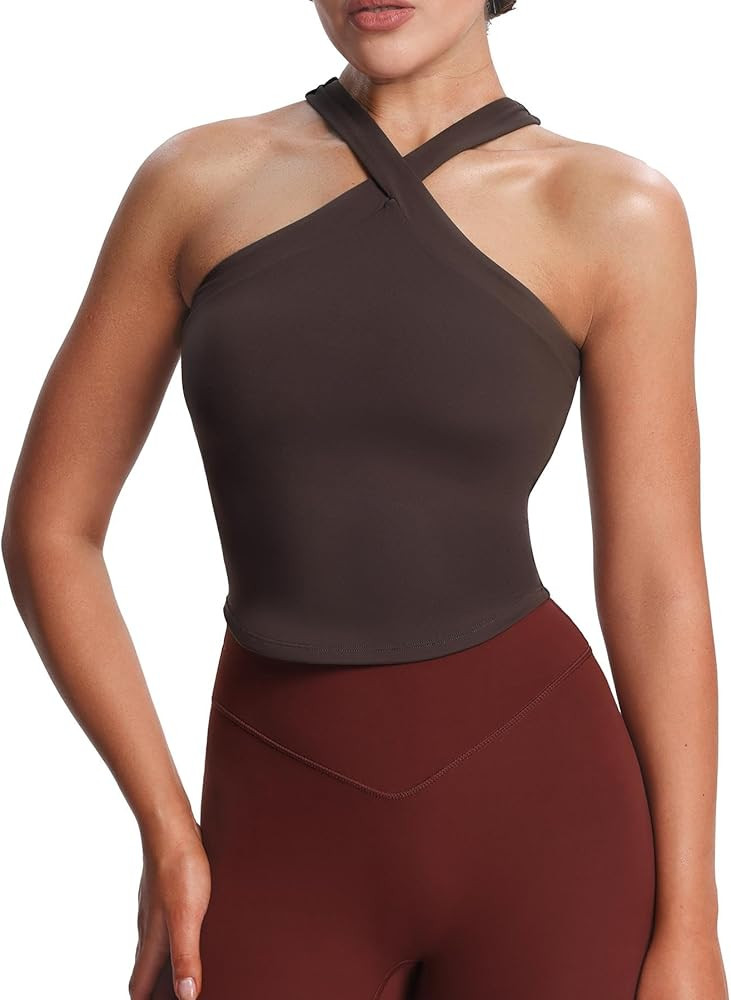 Aoxjox Women's Workout Cross-Neck Sport Bras Fitness Padded Elanor Bra Yoga Crop Tank Top | Amazon (US)