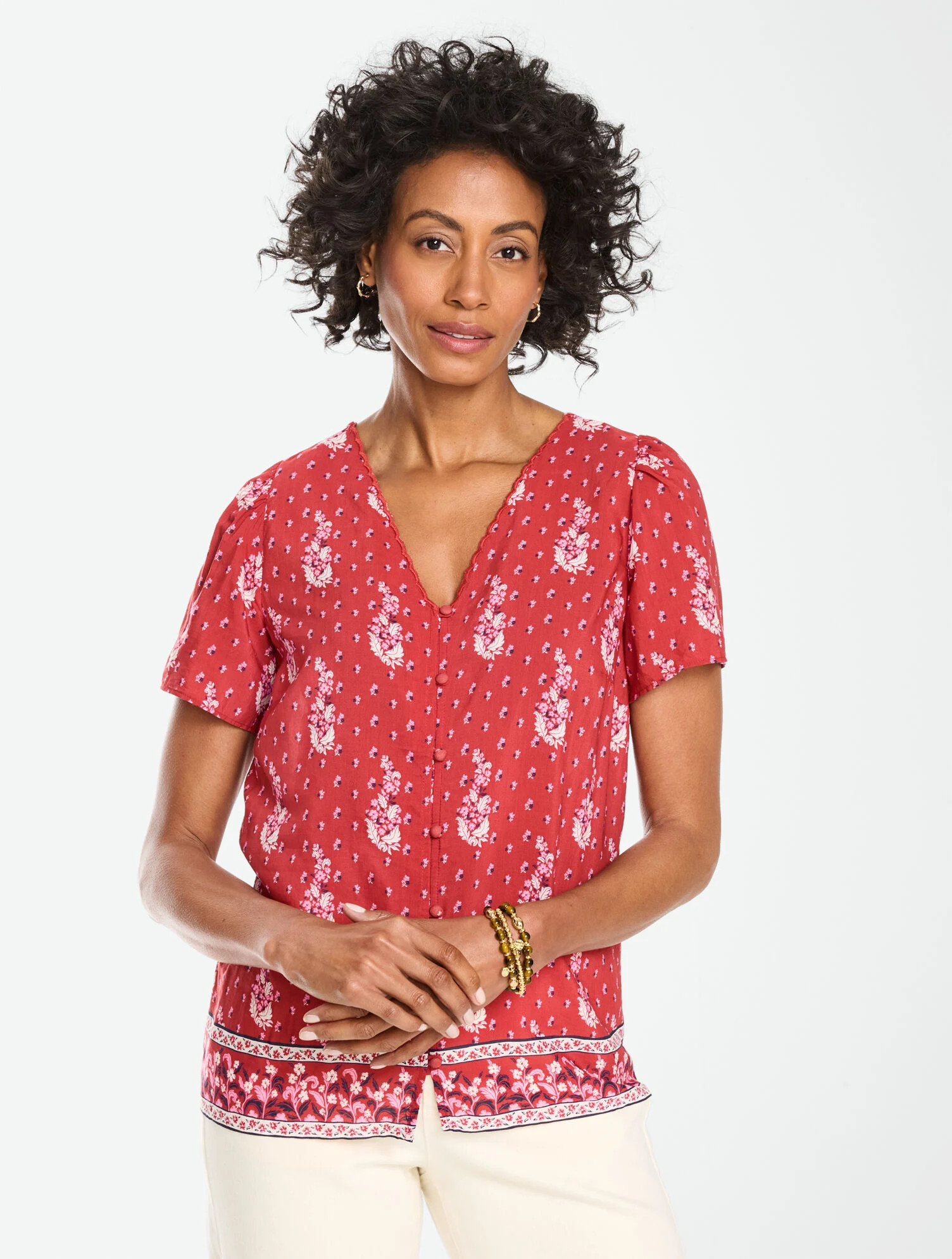 Embroidered V-Neck Top - Floral Dream | Talbots