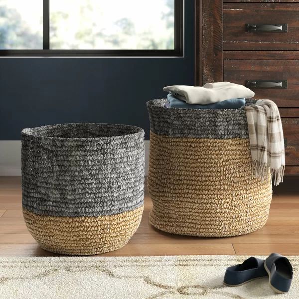 Natural/Gray Seagrass Wicker Baskets (Set of 2) | Wayfair North America