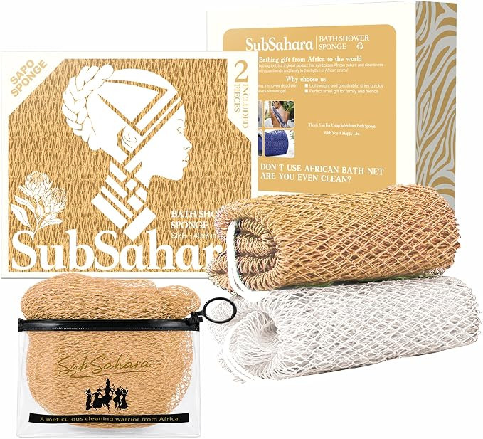 Authentic African Net Sponge, 2 Pack 45-Inch Exfoliating Bath Sponge and Shower Loofah for Body a... | Amazon (US)
