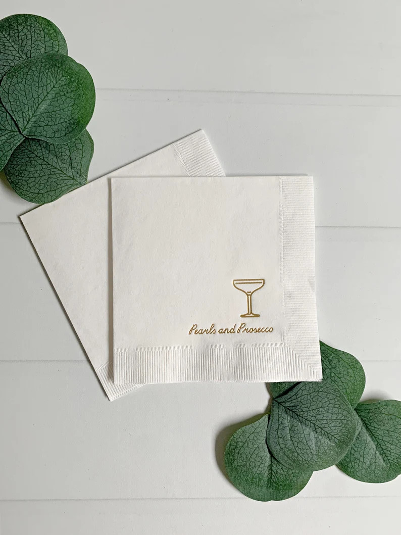 Pearls and Prosecco Bridal Shower Cocktail Napkins - Etsy | Etsy (US)