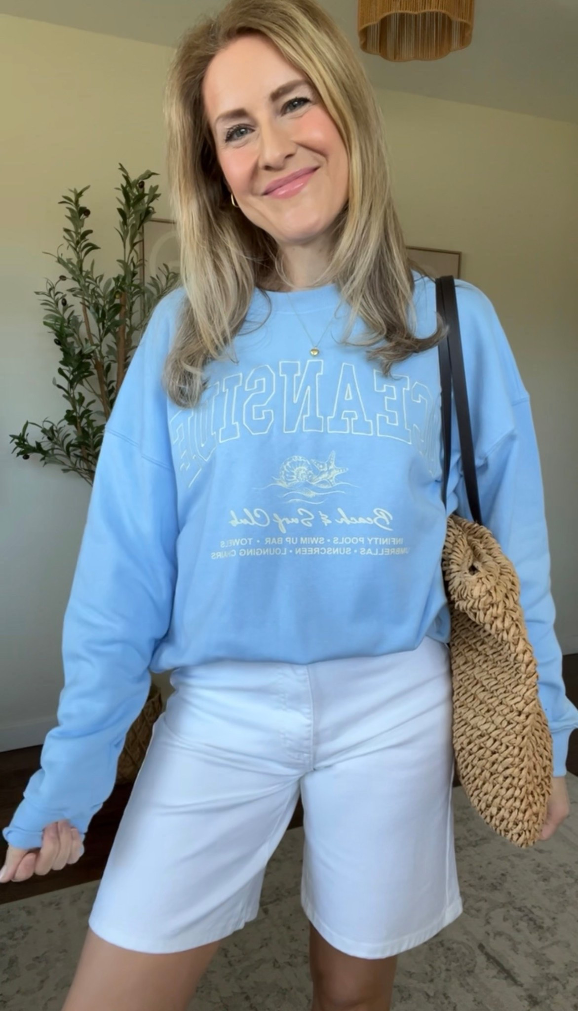 Walmart graphic sweatshirt $14.98 and long denim shorts. I’m wearing large in the top and stayed tts size 6 in the shorts.  #walmartfashion 

#LTKmomlife #LTKOver40