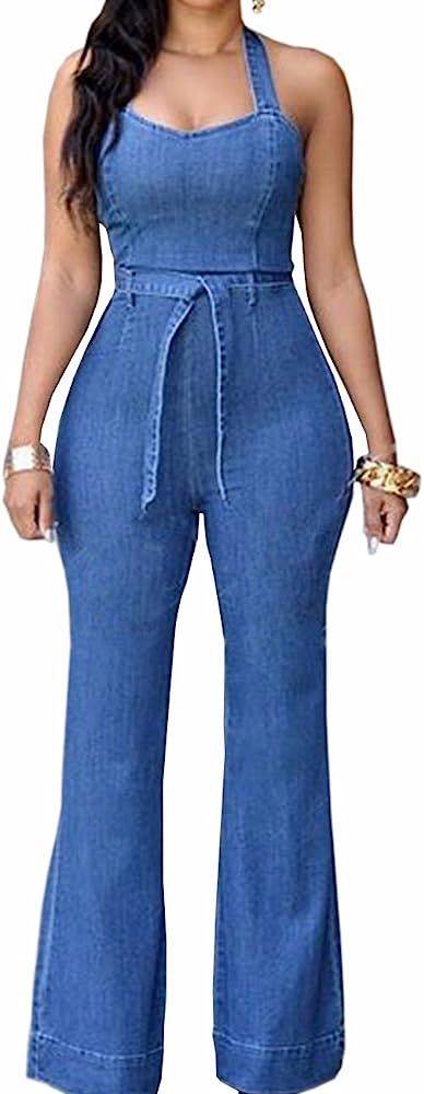 Sexyshine Women's Short Sleeve Button Down Night Club Denim Jumpsuits Rompers high Waisted Short Rom | Amazon (US)