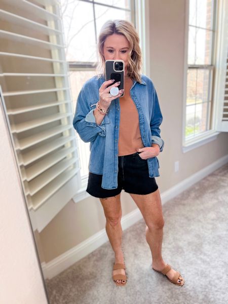 Clothing and jewelry are all 20% off if you use the Target app and click the coupon.
These black denim are super comfy and every girl needs a denim button down to wear as layers!
$70 for this head to toe look 😍
Go up one size on denim shorts. Everything else runs true to size :)#LTKSale 

#LTKFind #LTKsalealert #LTKunder50