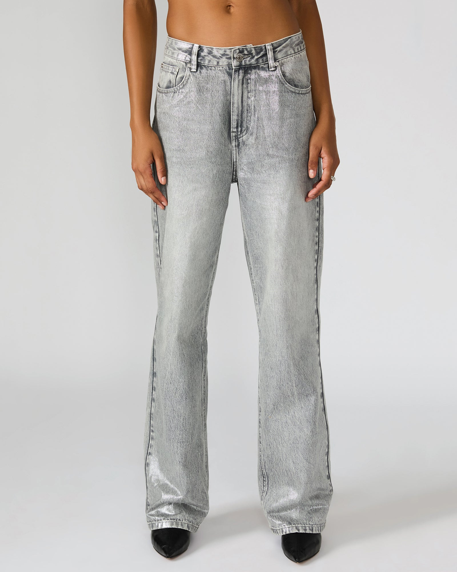 ZO Silver Straight-Leg Metallic Women's Jeans | Steve Madden (US)