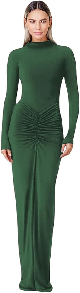 JUMISEE Women's Sexy Ruched Long Sleeve Maxi Dress Elegant Turtleneck Bodycon Cocktail Party Dres... | Amazon (US)