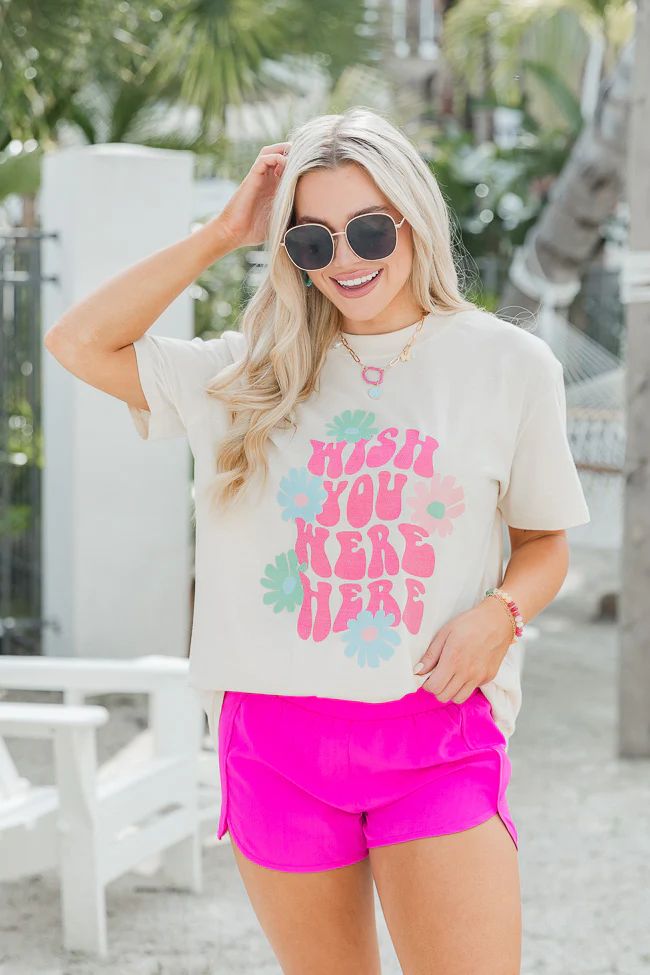 Wish You Were Here Ivory Overszied Graphic Tee | Pink Lily