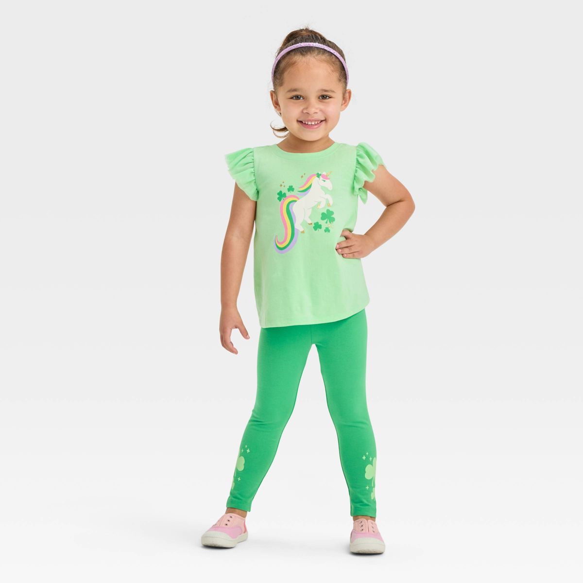 Toddler Girls' St. Patrick's Day Shamrock Unicorn Short Sleeve Top & Leggings Set - Cat & Jack™... | Target