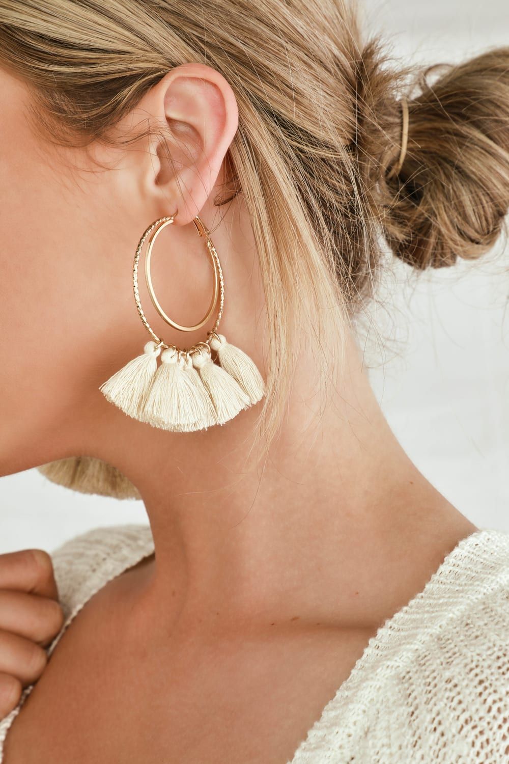 Lucky Love Gold and Ivory Tassel Hoop Earrings | Lulus (US)